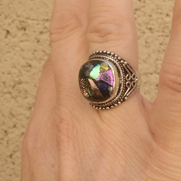 New Dichroic Glass 925 Silver Ring. - Picture 8 of 11